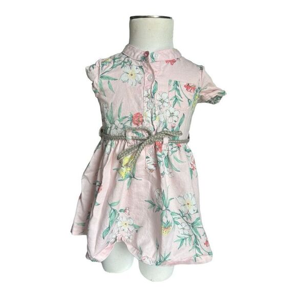 Baby Girls Carters Pink Spring Floral Tie Waist Dress - Sz 9 mo - Picture 2 of 2